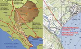 Map of the reconstructed Sutorina corridor (left); a detailed representation of the beginning of the former border on the coast, near Igalo (right)